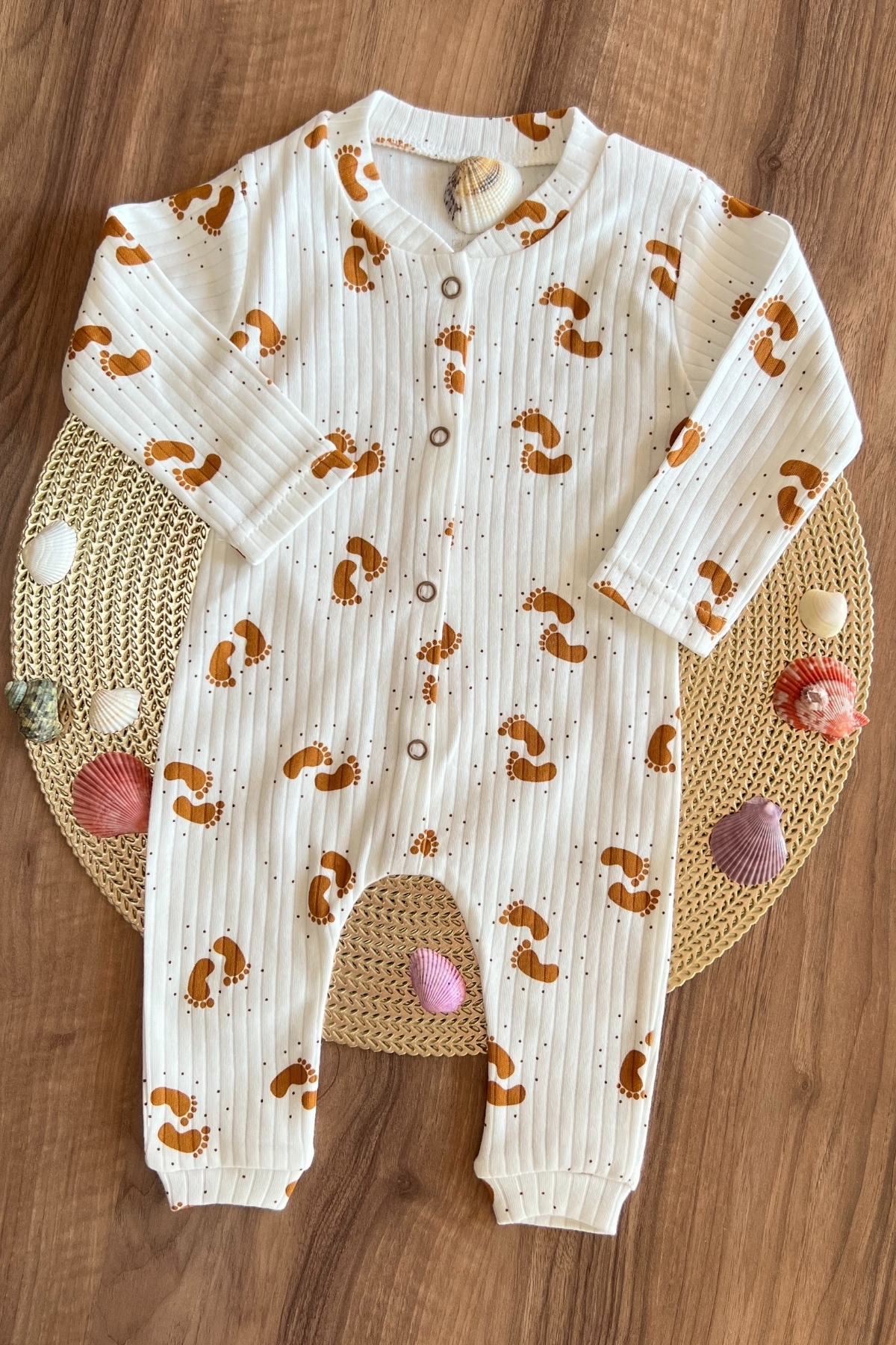 Ayak İzi Desen Bebek Tulum