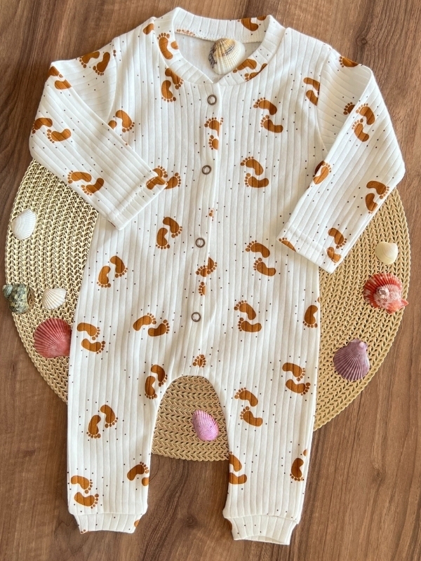 Ayak İzi Desen Bebek Tulum