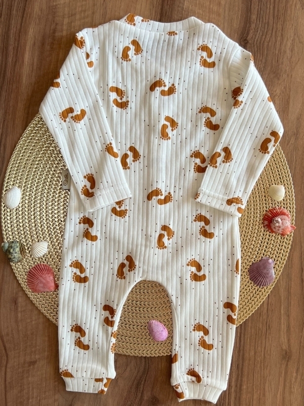 Ayak İzi Desen Bebek Tulum